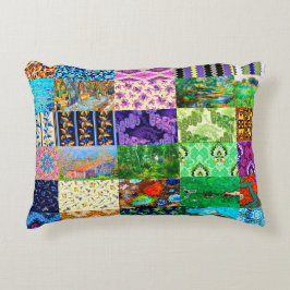 Farbenfrohe Collage Vintager Stoffe und Kunstwerke Dekokissen