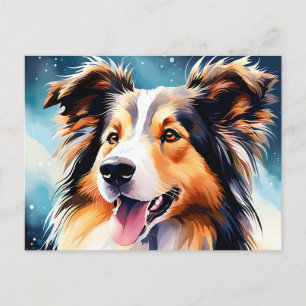 Farbenfrohe Collie Dog Wasserfarbe Postkarte
