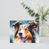 Farbenfrohe Collie Dog Wasserfarbe Postkarte (Stehend Vorderseite)