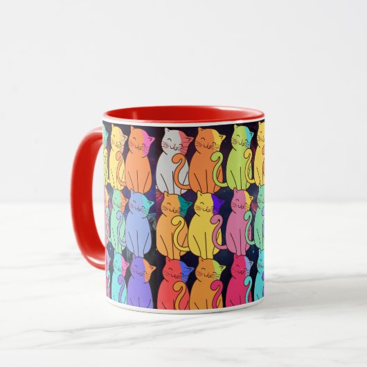 Farbenfrohe Combo-Tasse mit vielen Katzen 2022 Sep Tasse (Vorderseite Links)