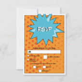 Farbenfrohe Comic Buch Pop Hochzeit RSVP Karte (Vorderseite)