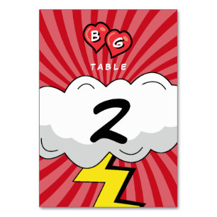 Farbenfrohe Comic Buch Pop Hochzeit Tischnummer