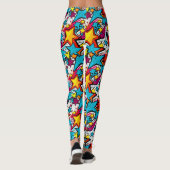 Farbenfrohe Comic Buchstil Sterne Gemusterter Yoga Leggings (Rückseite)