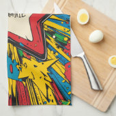 Farbenfrohe Comic Pop Kunst Sternexplosion Explosi Geschirrtuch (Viertel Falte)