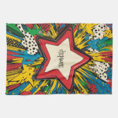 Farbenfrohe Comic Pop Kunst Sternexplosion Explosi Geschirrtuch (Horizontal)