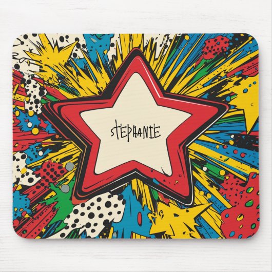 Farbenfrohe Comic Pop Kunst Sternexplosion Explosi Mousepad (Vorne)