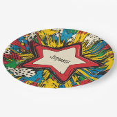 Farbenfrohe Comic Pop Kunst Sternexplosion Explosi Pappteller (Schrägansicht)
