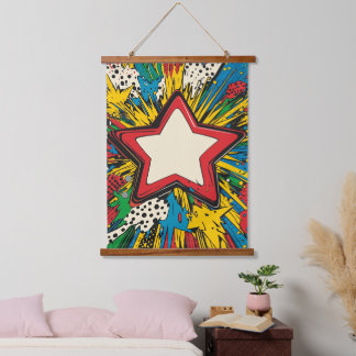 Farbenfrohe Comic Pop Kunst Sternexplosion Explosi Wandteppich Mit Holzrahmen