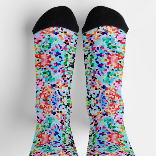 Farbenfrohe Confetti Abstrakt Mosaik Muster Neck T Socken (Oben)
