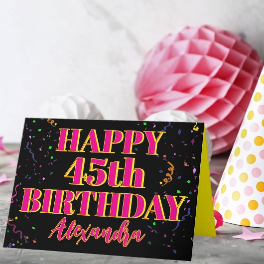 Farbenfrohe Confetti Custom Age und Name Birthday Karte