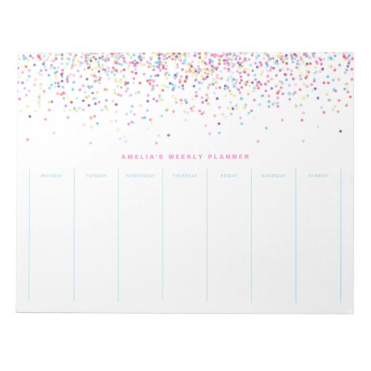 Farbenfrohe Confetti Dots Personalisierter Wöchent Notizblock (Vorderseite)