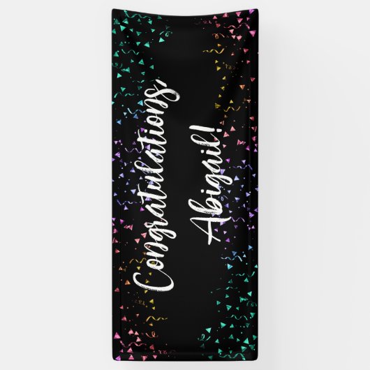 Farbenfrohe Confetti Handwriting Black Celebration Banner (Vertikal)