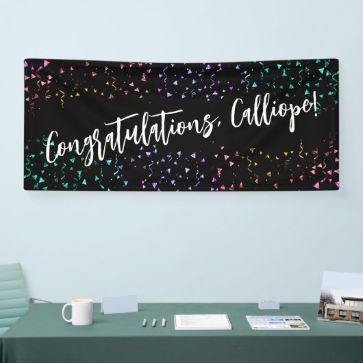 Farbenfrohe Confetti Handwriting Gratulation Banner (Messe)
