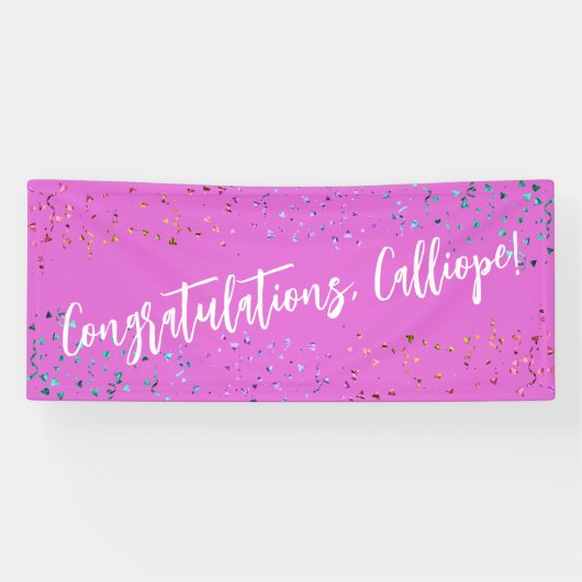 Farbenfrohe Confetti Handwriting Gratulation Banner (Horizontal)