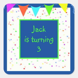 Farbenfrohe Confetti-Kinder-Geburtstagsparty Quadratischer Aufkleber