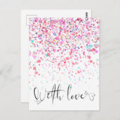 Farbenfrohe Confetti mit Liebe pink Postkarte (Vorne/Hinten)