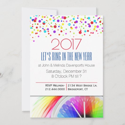 Farbenfrohe Confetti-Party Einladung (Vorderseite)