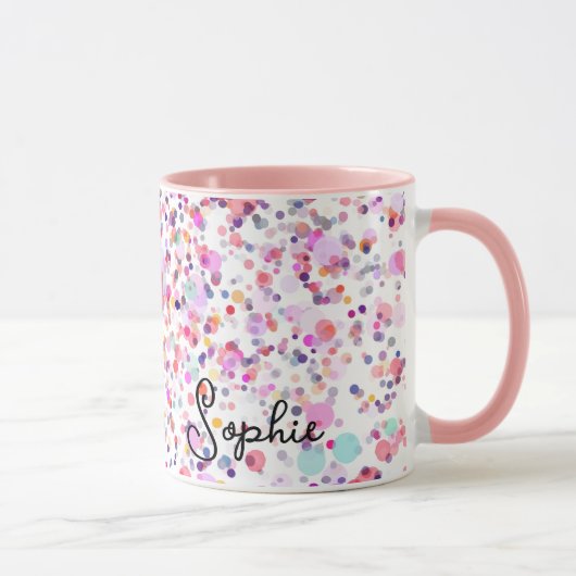 Farbenfrohe Confetti Rosa Abstrakter Personalisier Tasse (Rechts)