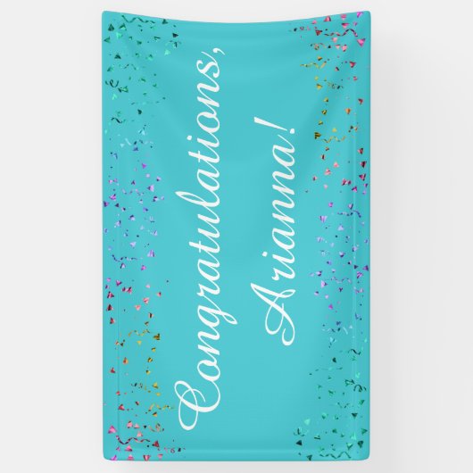 Farbenfrohe Confetti Script Herzlichen Glückwunsch Banner (Vertikal)