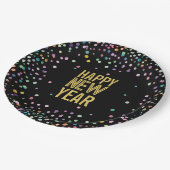 Farbenfrohe Confetti Silvester-Party Pappteller (Schrägansicht)