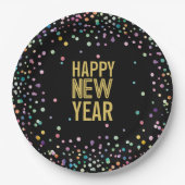 Farbenfrohe Confetti Silvester-Party Pappteller (Vorderseite)