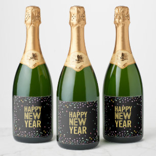 Farbenfrohe Confetti Silvester-Party Schaumweinetikett