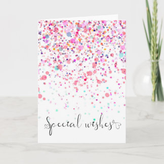 Farbenfrohe Confetti Special wünscht Rosa Geburtst Karte