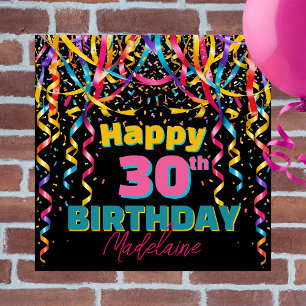 Farbenfrohe Confetti Streamers 30. Geburtstag Part Poster