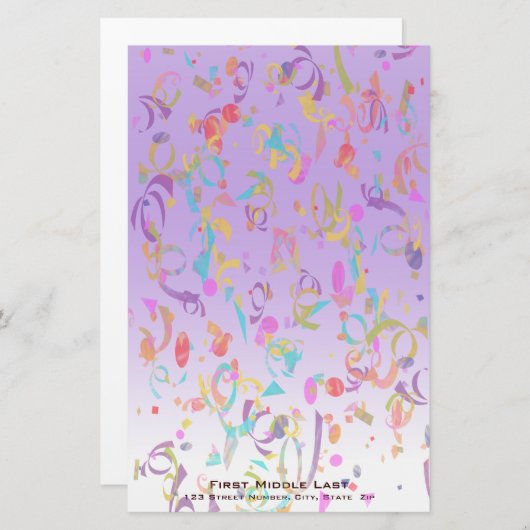 Farbenfrohe Confetti Stücke Violet Gradient Custom Briefpapier (Vorne/Hinten)