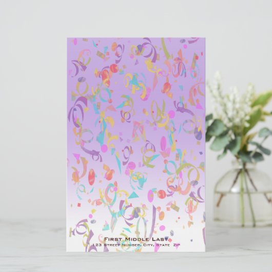 Farbenfrohe Confetti Stücke Violet Gradient Custom Briefpapier (Stehend Vorderseite)