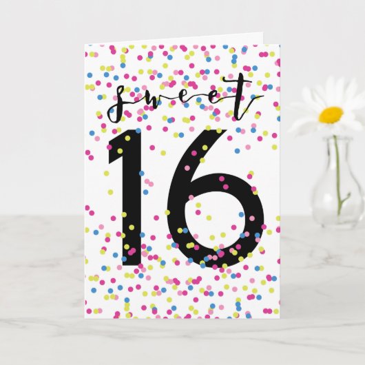 Farbenfrohe Confetti Sweet 16 Karte (Kleine Pflanze)
