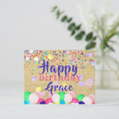 Farbenfrohe Confetti und Balloons glücklich zum Ge Postkarte (Stehend Vorderseite)