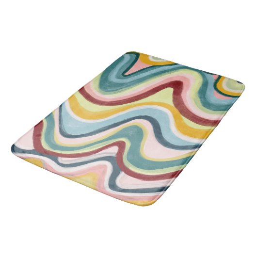 Farbenfrohe Cool- & Fun Waves Streifen Badematte (Schrägansicht)
