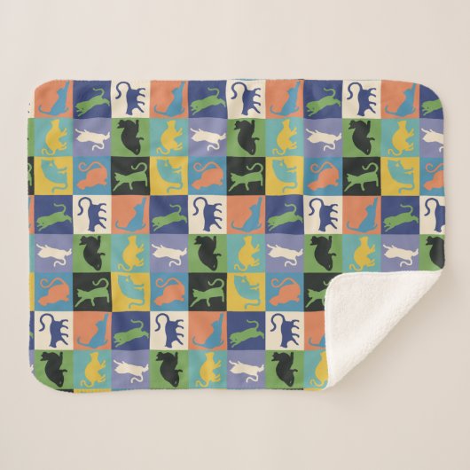 Farbenfrohe Coole Katzen auf Quilt-ähnlichen Plätz Sherpadecke (Vorderseite (Horizontal))