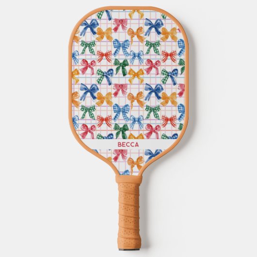 Farbenfrohe Coquette Bows & Stripes Pickleball Pad Schläger (Vorderseite)