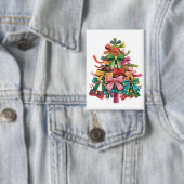 Farbenfrohe Coquette Weihnachtsbaum Preppy Pink Xm Button (Insitu)