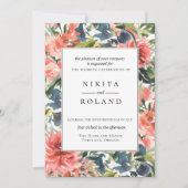 Farbenfrohe Coral Dahlia Blues Hochzeitseinladung Einladung (Vorderseite)