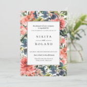 Farbenfrohe Coral Dahlia Blues Hochzeitseinladung Einladung (Stehend Vorderseite)