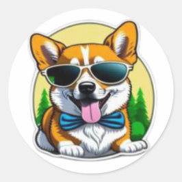 Farbenfrohe Corgi in Sonnenbrille Klassischer Rund Runder Aufkleber