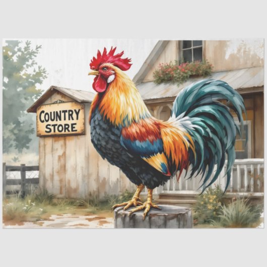 Farbenfrohe Country Rooster Testpapier - 18 lb Han Seidenpapier (Vorderseite)