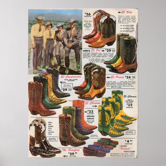 Farbenfrohe Cowboy-Stiefel der 50er Jahre Poster (Vorne)
