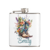 Farbenfrohe Cowgirl Stiefel und Blume Flachmann (Vorderseite)