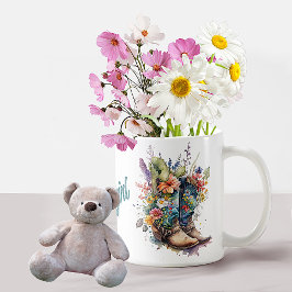 Farbenfrohe Cowgirl Stiefel und Blume Kaffeetasse