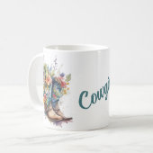 Farbenfrohe Cowgirl Stiefel und Blume Kaffeetasse (Vorderseite Links)