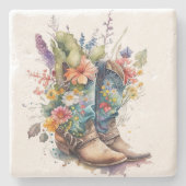 Farbenfrohe Cowgirl Stiefel und Blume Steinuntersetzer (Vorderseite)