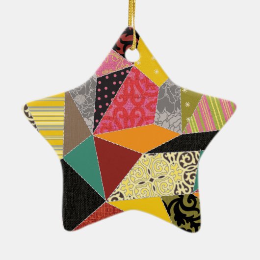 Farbenfrohe Crazy Quilt Patchwork Muster Monogram Keramik Ornament (Hinten)