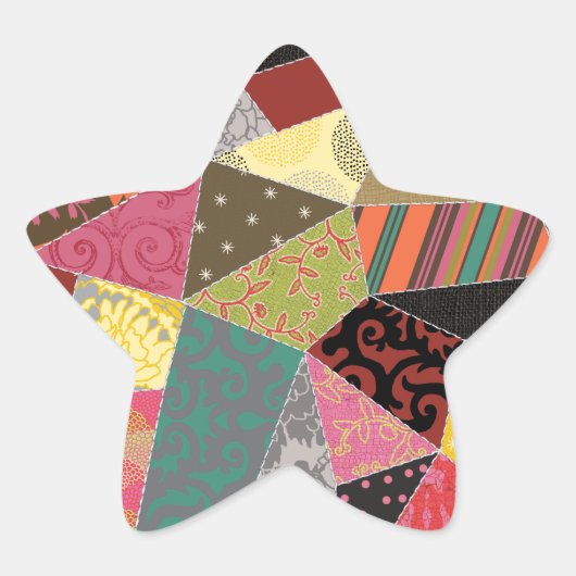 Farbenfrohe Crazy Quilt Patchwork Muster Stern-Aufkleber (Vorderseite)