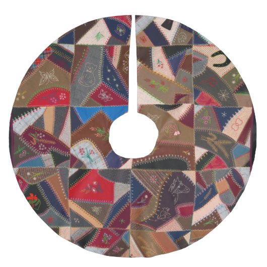Farbenfrohe Crazy Quilt Polyester Weihnachtsbaumdecke (Vorderseite)