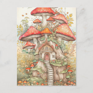 Farbenfrohe Creative Mushroom Village Illustration Postkarte