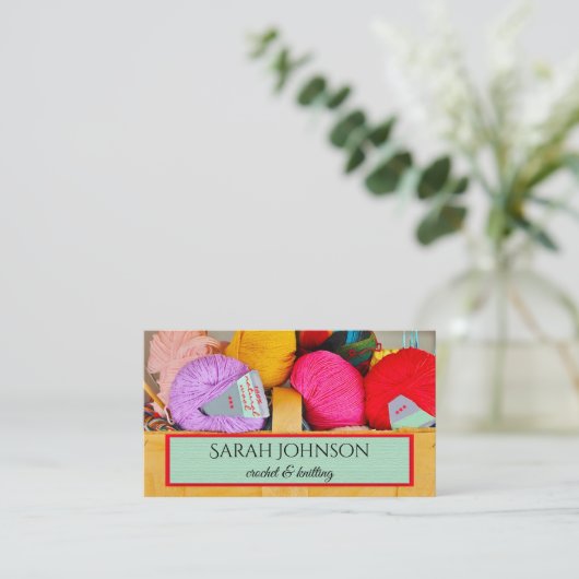 Farbenfrohe Crochet and Knitter Wool Business Card Visitenkarte (Stehend Vorderseite)